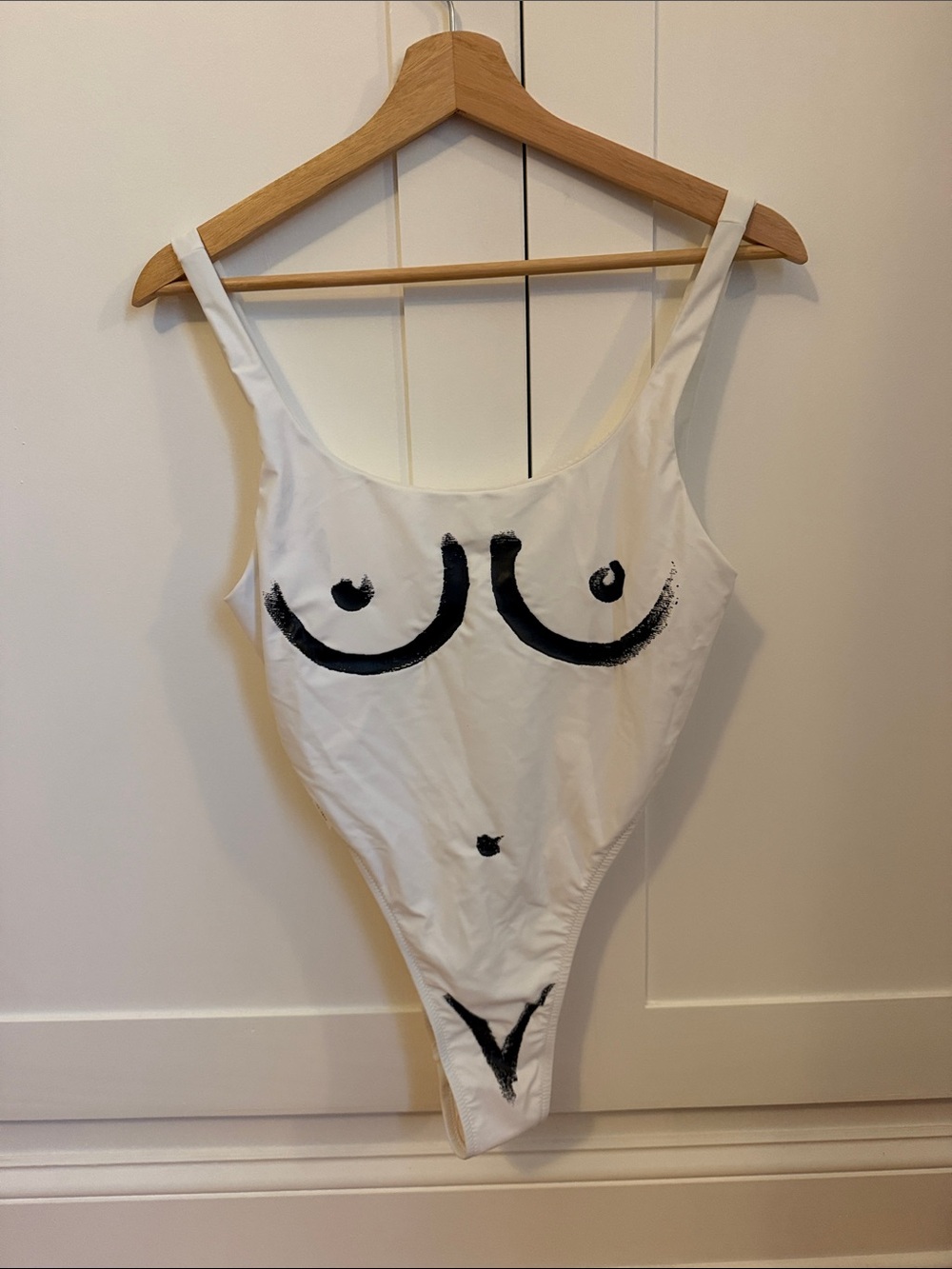 Moschino White Bandeau-Style One-Piece with Black Graphic